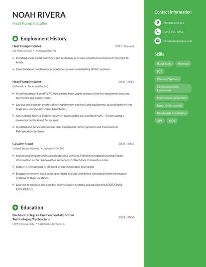 Heat Pump Installer Resume