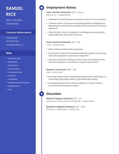 Heat Transfer Technician Resume