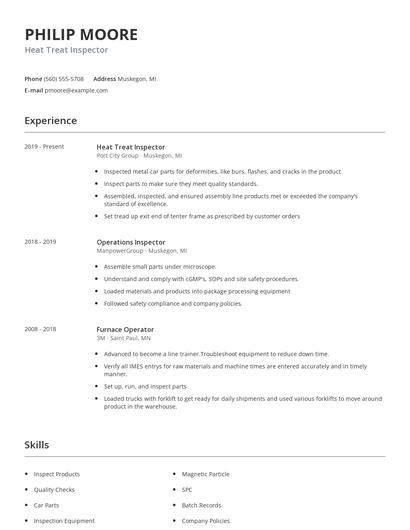 Heat Treat Inspector Resume