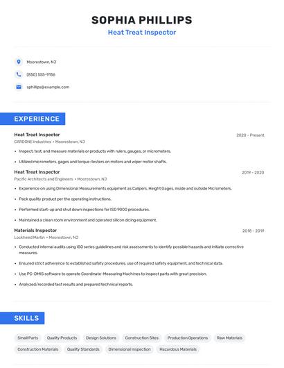 Heat Treat Inspector Resume