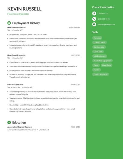 Heat Treat Inspector Resume
