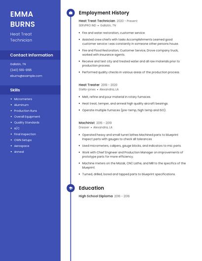 Heat Treat Technician Resume