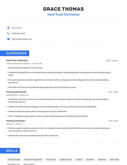 Heat Treat Technician Resume