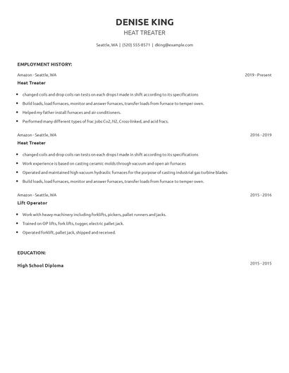 Heat Treater Resume