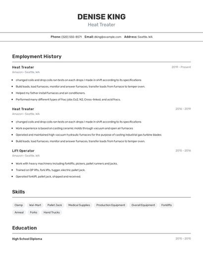 Heat Treater Resume