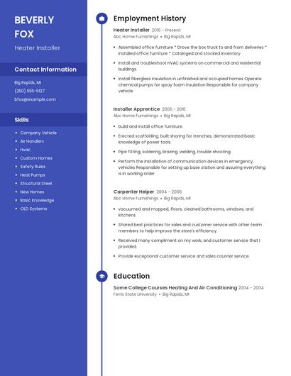 Heater Installer Resume
