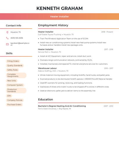 Heater Installer Resume