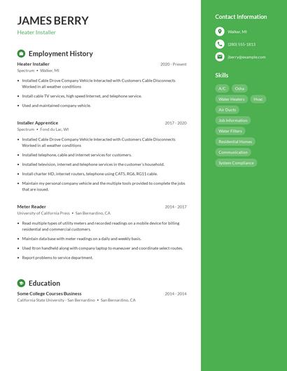 Heater Installer Resume