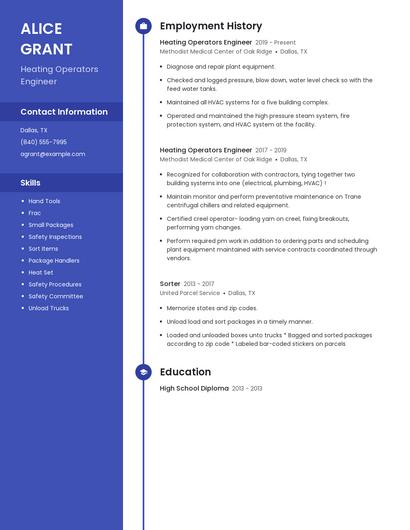 Heating Operators Engineer Resume