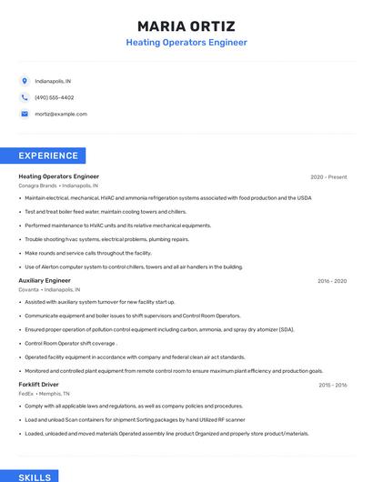 Heating Operators Engineer Resume