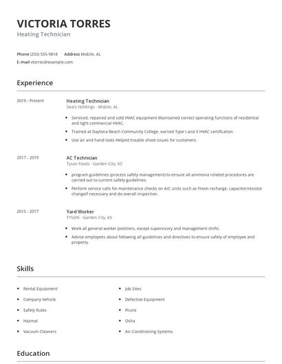 Heating Technician Resume