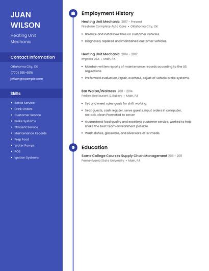 Heating Unit Mechanic Resume