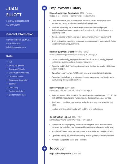 Heavy Equipment Supervisor Resume