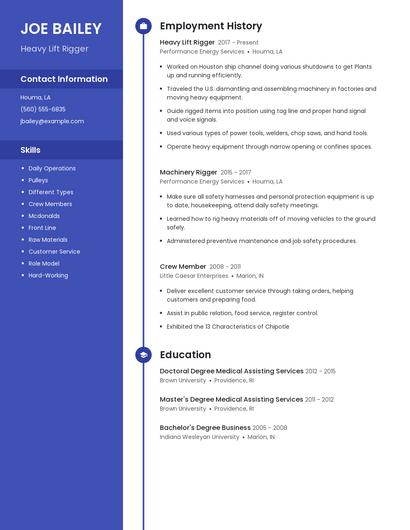 Heavy Lift Rigger Resume