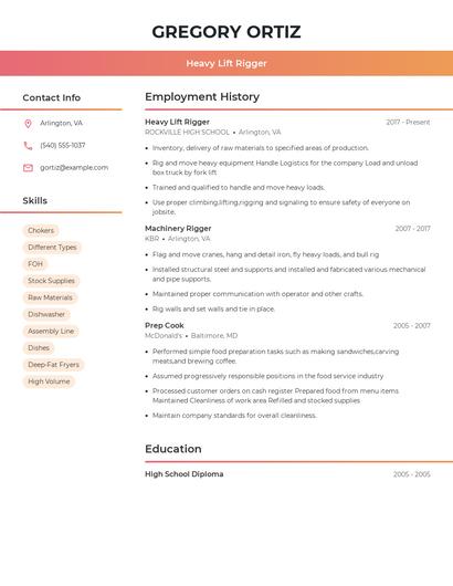 Heavy Lift Rigger Resume