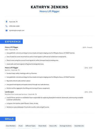 Heavy Lift Rigger Resume