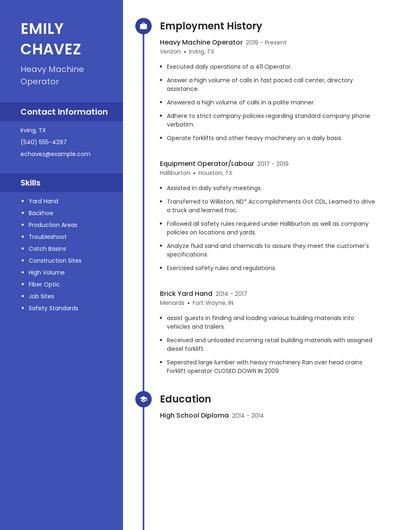 Heavy Machine Operator Resume