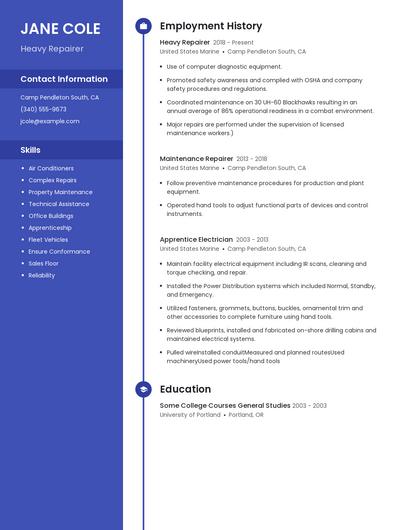 Heavy Repairer Resume