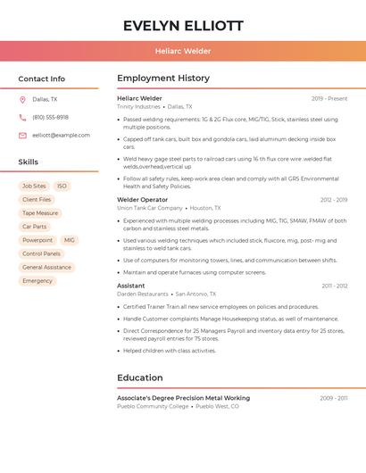 Heliarc Welder Resume