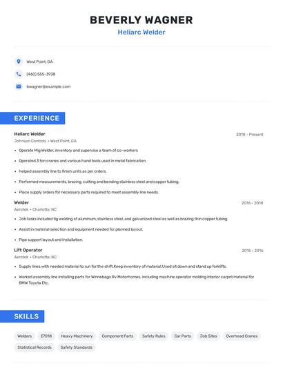 Heliarc Welder Resume