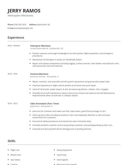 Helicopter Mechanic Resume