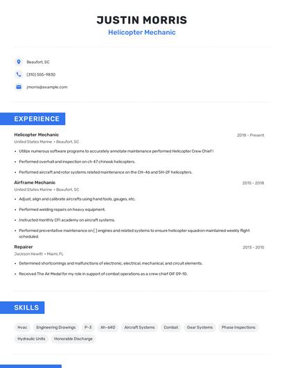 Helicopter Mechanic Resume