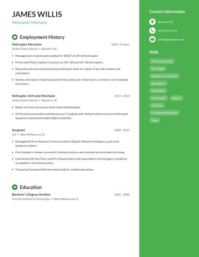Helicopter Mechanic Resume