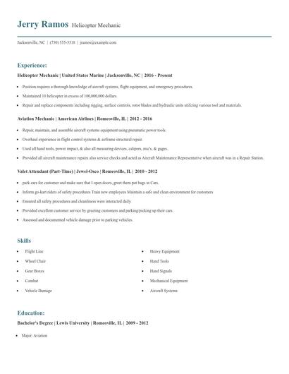 Helicopter Mechanic Resume