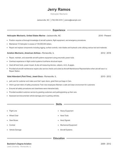 Helicopter Mechanic Resume