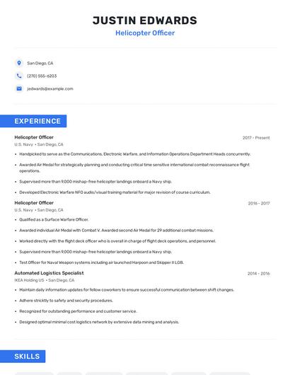 Helicopter Officer Resume