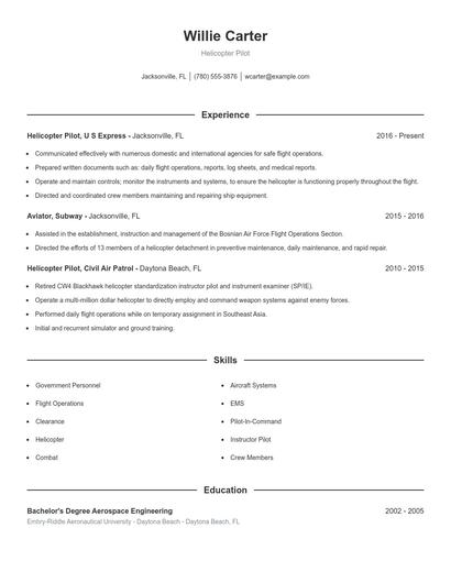 Helicopter Pilot Resume
