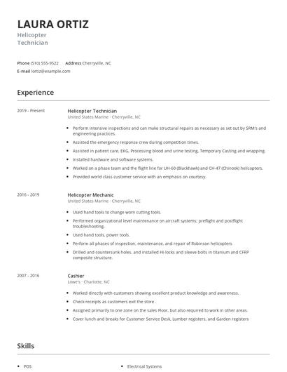 Helicopter Technician Resume
