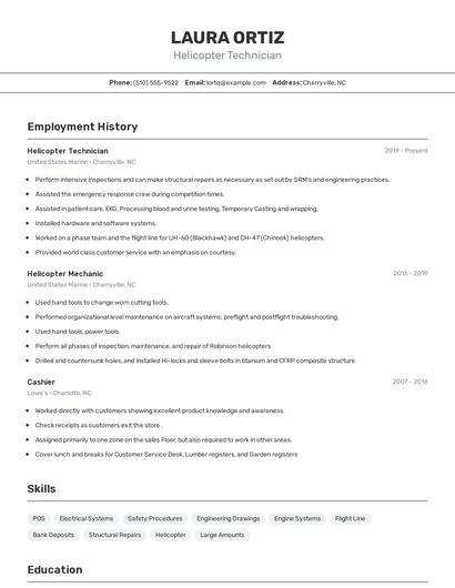 Helicopter Technician Resume