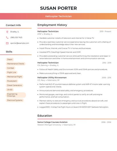 Helicopter Technician Resume