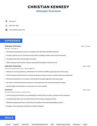 Helicopter Technician Resume
