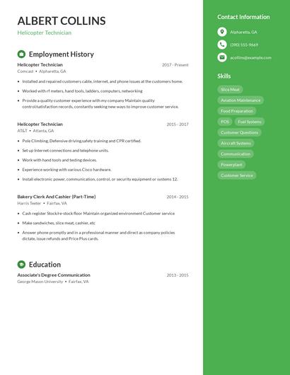 Helicopter Technician Resume