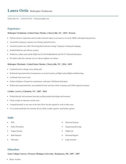 Helicopter Technician Resume
