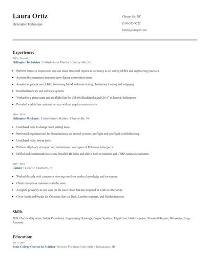 Helicopter Technician Resume