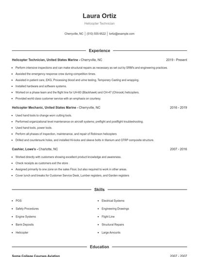 Helicopter Technician Resume