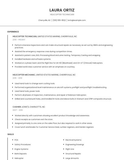 Helicopter Technician Resume