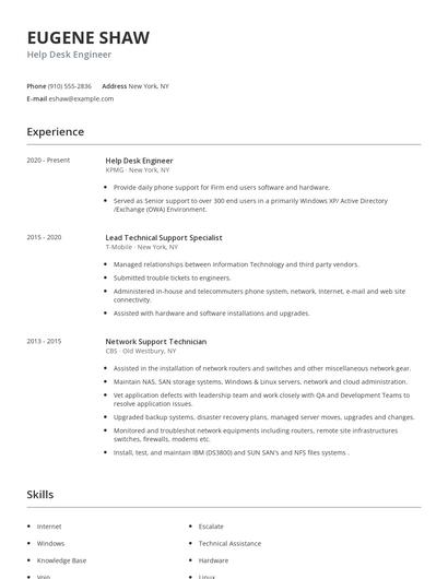 Help Desk Engineer Resume