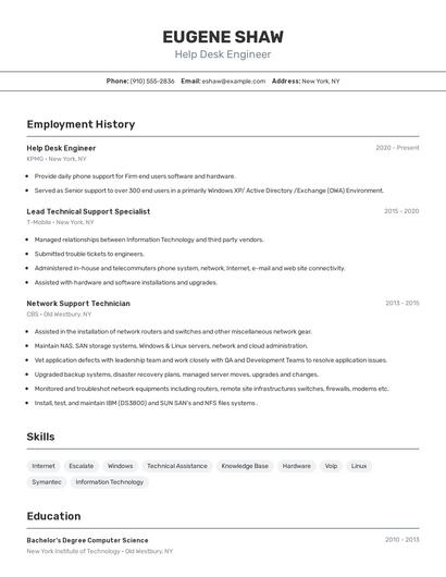 Help Desk Engineer Resume