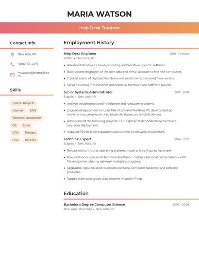 Help Desk Engineer Resume