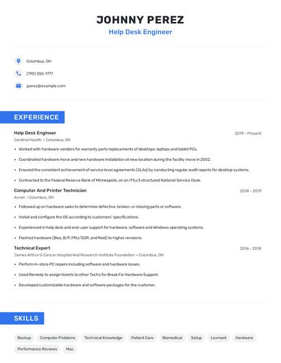 Help Desk Engineer Resume