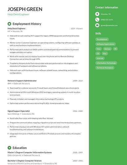 Help Desk Engineer Resume