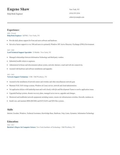 Help Desk Engineer Resume