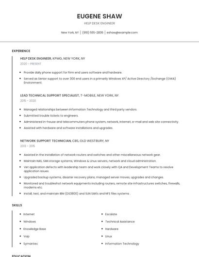 Help Desk Engineer Resume