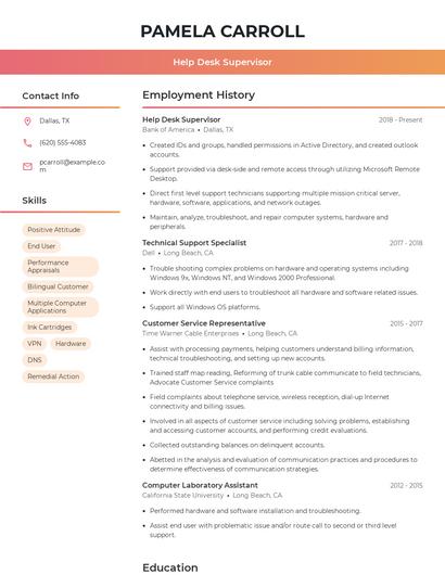 Help Desk Supervisor Resume