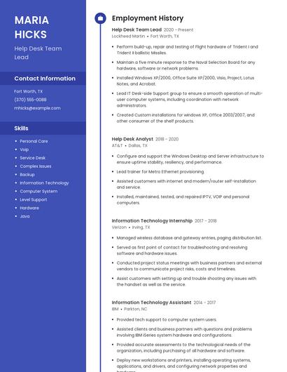 Help Desk Team Lead Resume