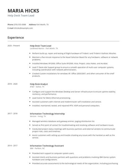 Help Desk Team Lead Resume